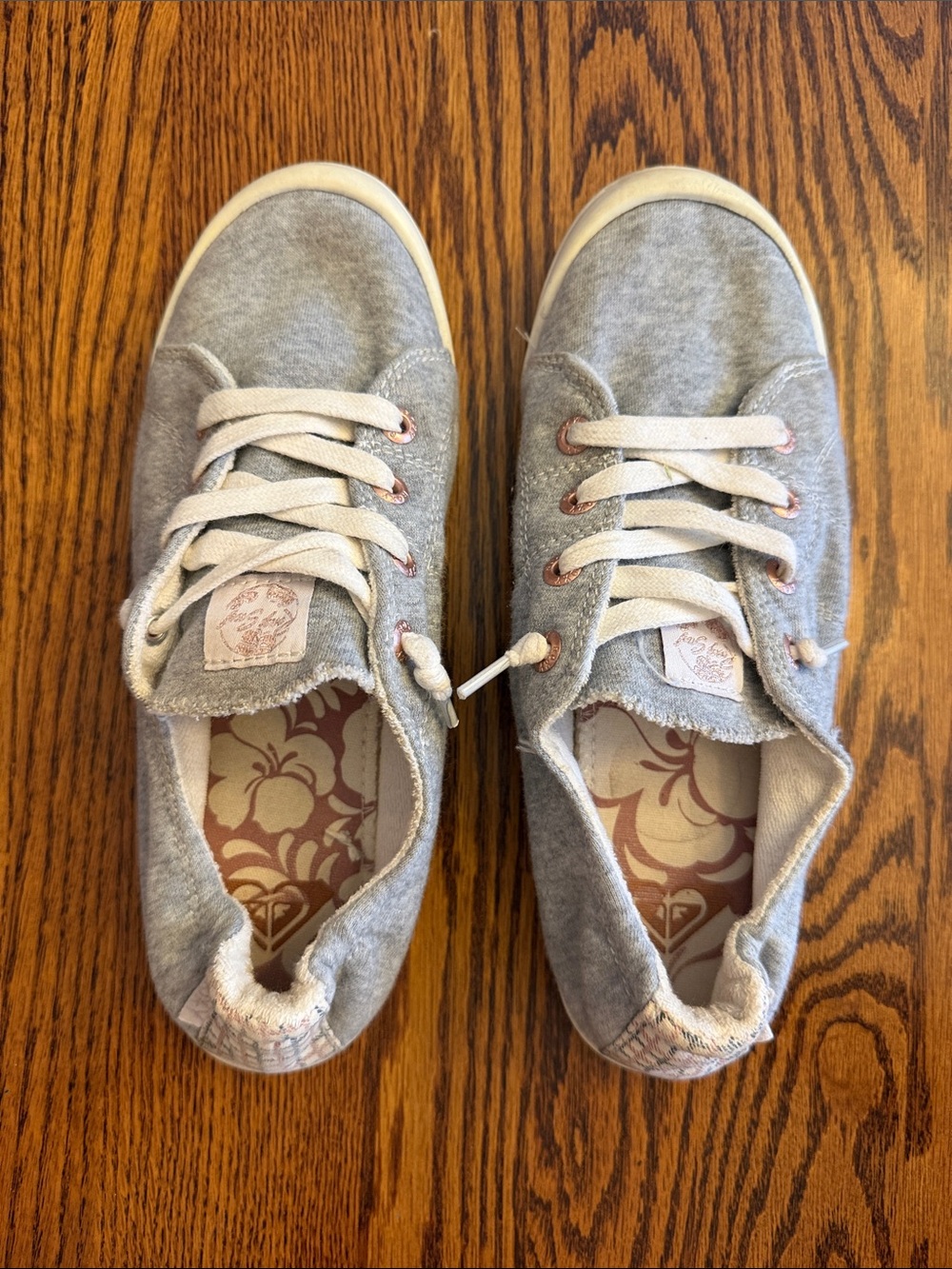 Roxy Sol women’s Grey slip on Sneaker w/ Rose-Gold Accents and cushioned footbed